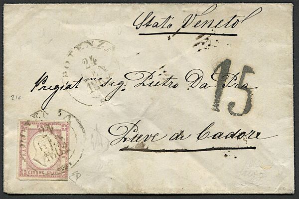 1862, Province Napoletane, lettera da Potenza per Pieve di Cadore del 24 gennaio 1862  - Asta Filatelia e Storia Postale - Associazione Nazionale - Case d'Asta italiane