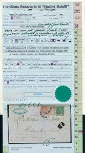 1858 - Granducato di Toscana - Posta Europea di Alessandria 60 crazie scarlatto cupo su grigio (Sass. 9), 1 crazia carminio su grigio (Sass. 4) e 4 crazie verde II emissione su lettera da Livorno ad Alessandria dEgitto del 25 giugno (Archivio Luzzato)  - Asta Filatelia e Storia Postale - Associazione Nazionale - Case d'Asta italiane