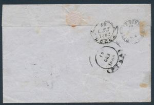 1862 - Regno dItalia - Lettera da Poggibonsi per Lucca via Pisa trasportata dallambulante Livorno-Firenze affrancata con francobollo sardo IV emissione, tiratura del 1861, 10 cent. bruno cioccolato scuro (Sass. 14Ci)  - Asta Filatelia e Storia Postale - Associazione Nazionale - Case d'Asta italiane