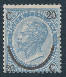 1865  Regno dItalia  20 su 15 cent. celeste, Ferro di cavallo, III tipo, gomma integra (Sass. 25).  - Asta Filatelia e Storia Postale - Associazione Nazionale - Case d'Asta italiane
