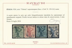 1924  Regno dItalia  Vittoria soprastampata  Serie completa usata (Sass. S.30).  - Asta Filatelia e Storia Postale - Associazione Nazionale - Case d'Asta italiane