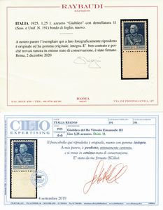 1925-26  Regno dItalia  Giubileo del Re, le due serie complete dent. 13 e 11, gomma integra (Sass. S.36 e S.37).  - Asta Filatelia e Storia Postale - Associazione Nazionale - Case d'Asta italiane