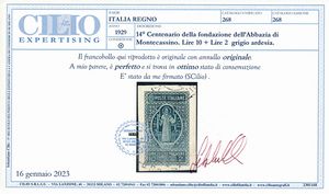 1929  Regno dItalia  14 centenario della fondazione dellAbbazia di Montecassino  serie cpl usata su frammenti (Sass. 52).  - Asta Filatelia e Storia Postale - Associazione Nazionale - Case d'Asta italiane