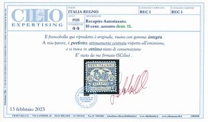 1928  Regno dItalia  Recapito autorizzato  10 cent. azzurro (Sass. 1).  - Asta Filatelia e Storia Postale - Associazione Nazionale - Case d'Asta italiane