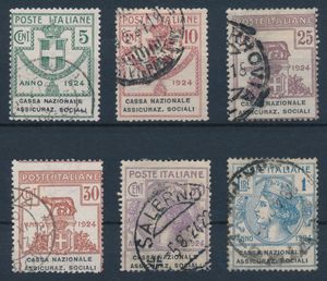 1924  Regno dItalia  Enti parastatali  CASSA NAZIONALE ASSICURAZ. SOCIALI serie completa usata (Sass. S.2904).  - Asta Filatelia e Storia Postale - Associazione Nazionale - Case d'Asta italiane