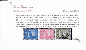 1929 � Regno d�Italia � Colonie e Possedimenti � Egeo � Emissioni generali � �Pittorica� serie cpl. (Sass. S.2).  - Asta Filatelia e Storia Postale - Associazione Nazionale - Case d'Asta italiane
