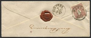 1859 - Austria, raccomandata da Baden per Bologna del 4 dicembre affrancata con 15 kreuzer azzurro e, al verso, con 10 kreuzer bruno. La lettera, in arrivo a Bologna il 7 dicembre, fu tassata 30 cent. corrispondenti a 4 baj + il 50% = 6 baj.  - Asta Filatelia e Storia Postale - Associazione Nazionale - Case d'Asta italiane