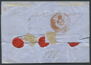 1861 - Regno di Napoli e Province Napoletane -10gr. carminio vivo II tavola (sass. 11b), 1gr. nero (sass. 19) e 2gr. celeste (Sass. 20a) su lettera assicurata da Foggia a Napoli del 25 maggio.  - Asta Filatelia e Storia Postale - Associazione Nazionale - Case d'Asta italiane