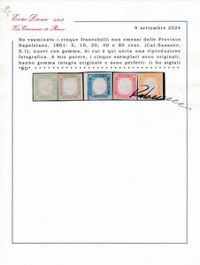 1861  Napoli  Province napoletane  Non emessi  Serie completa con gomma integra (Sass. S.1).  - Asta Filatelia e Storia Postale - Associazione Nazionale - Case d'Asta italiane