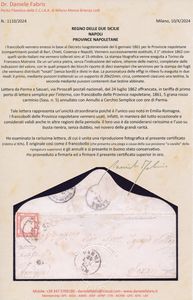 1862 - Province Napoletane - 5gr. rosso carminio (Sass. 21), applicato a cavallo, su lettera da Parma a Sassari del 24 luglio tramite Piroscafi postali nazionali.  - Asta Filatelia e Storia Postale - Associazione Nazionale - Case d'Asta italiane