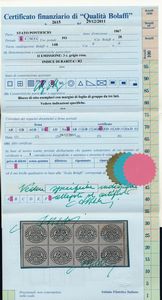 1867 - Stato Pontificio - II emissione  - Stemma pontificio, tiara e chiavi e dicitura FRANCO BOLLO POSTALE e valore in centesimi - 3c. grigio rosa (Sass. 14).  - Asta Filatelia e Storia Postale - Associazione Nazionale - Case d'Asta italiane