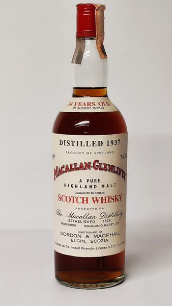 Macallan-Glenlivet 1937 34 Years Old, Pure Highland Malt Scotch Whisky  - Asta Wine and Spirit for Christmas - Associazione Nazionale - Case d'Asta italiane