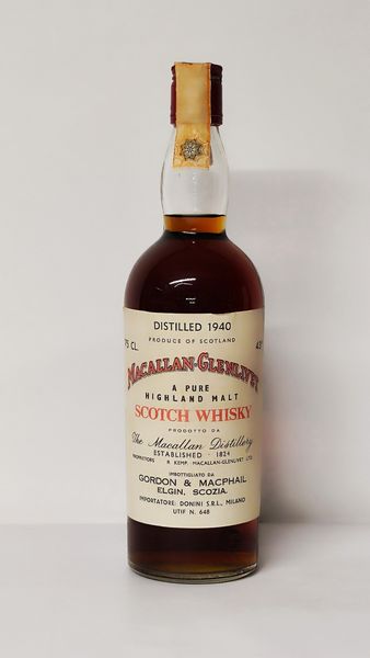 Macallan-Glenlivet 1940, Pure Highland Malt Scotch Whisky  - Asta Wine and Spirit for Christmas - Associazione Nazionale - Case d'Asta italiane