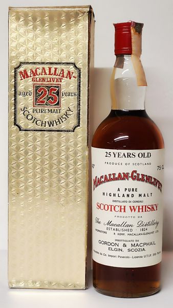 Macallan-Glenlivet 25 Years Old, Pure Highland Malt Scotch Whisky  - Asta Wine and Spirit for Christmas - Associazione Nazionale - Case d'Asta italiane