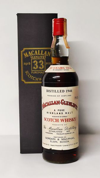Macallan-Glenlivet 33 Years Old 1946, Pure Highland Malt Scotch Whisky  - Asta Wine and Spirit for Christmas - Associazione Nazionale - Case d'Asta italiane