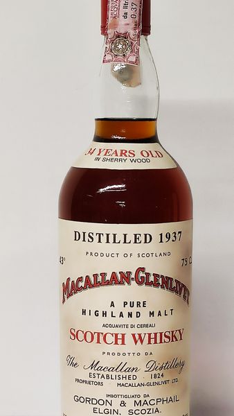 Macallan-Glenlivet 34 Years Old 1937, Pure Highland Malt Scotch Whisky  - Asta Wine and Spirit for Christmas - Associazione Nazionale - Case d'Asta italiane