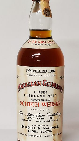 Macallan-Glenlivet 36 Years Old 1937, Pure Highland Malt Scotch Whisky  - Asta Wine and Spirit for Christmas - Associazione Nazionale - Case d'Asta italiane