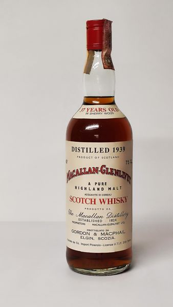 Macallan-Glenlivet 37 Years Old 1939, Pure Highland Malt Scotch Whisky  - Asta Wine and Spirit for Christmas - Associazione Nazionale - Case d'Asta italiane
