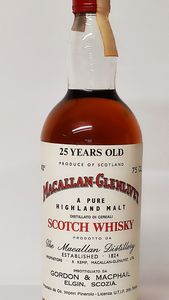 Macallan-Glenlivet 25 Years Old, Pure Highland Malt Scotch Whisky  - Asta Wine and Spirit for Christmas - Associazione Nazionale - Case d'Asta italiane