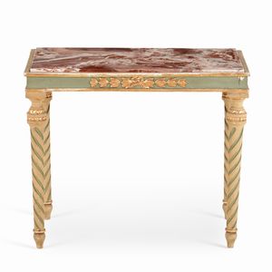 Panchetto in legno intagliato e dipinto. XX secolo  - Asta Antiquariato - Associazione Nazionale - Case d'Asta italiane