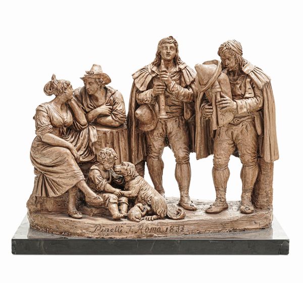 Bartolomeo Pinelli : Scena popolare con zampognari  - Asta Scultura e Oggetti d'Arte - Associazione Nazionale - Case d'Asta italiane