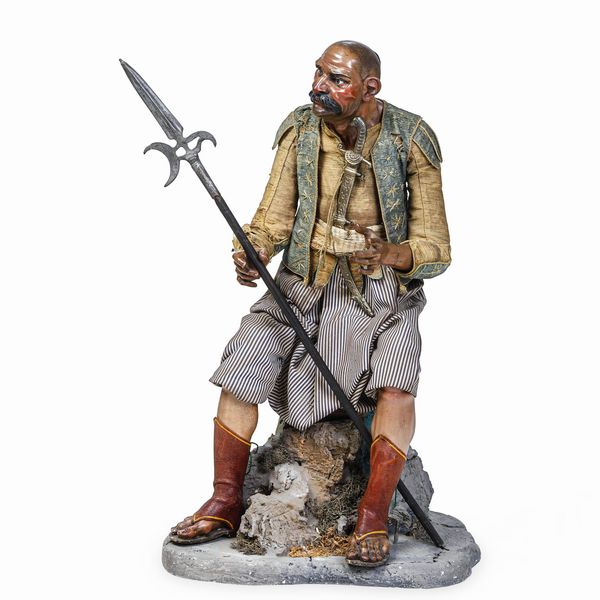 Figura di orientale con lancia. Attribuito a G.B. Polidoro, Napoli, seconda met del XVIII secolo  - Asta Scultura e Oggetti d'Arte - Associazione Nazionale - Case d'Asta italiane