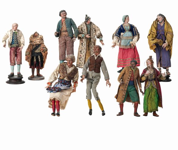 Arte presepiale genovese XIX-XX secolo Gruppo di dieci figure da presepe  - Asta Scultura e Oggetti d'Arte - Associazione Nazionale - Case d'Asta italiane