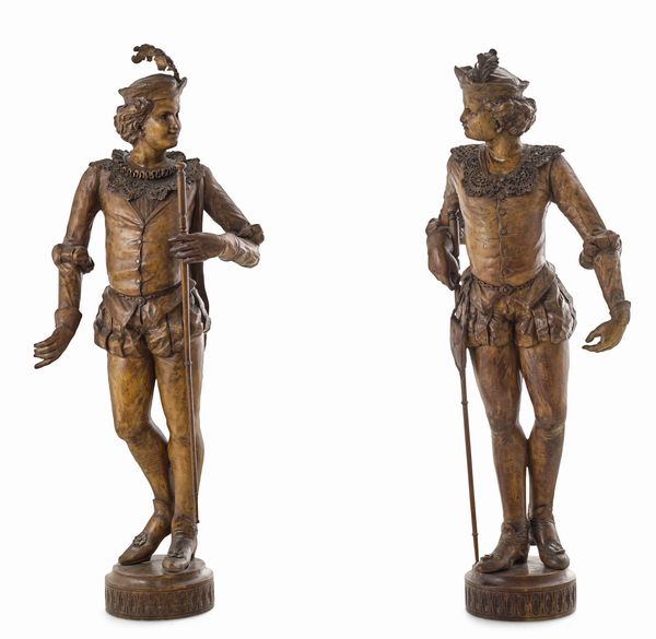 Venezia, XVIII secolo, bottega di Valentino Pancera Besarel (1829-1902) Coppia di paggi  - Asta Scultura e Oggetti d'Arte - Associazione Nazionale - Case d'Asta italiane