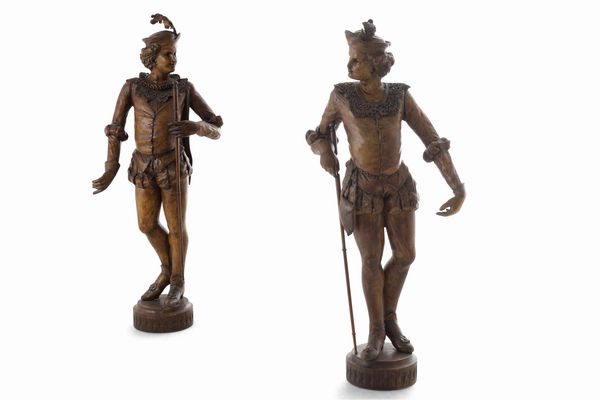 Venezia, XVIII secolo, bottega di Valentino Pancera Besarel (1829-1902) Coppia di paggi  - Asta Scultura e Oggetti d'Arte - Associazione Nazionale - Case d'Asta italiane