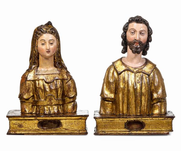 Arte rinascimentale. Napoli, XVI secolo Coppia di busti reliquiari  - Asta Scultura e Oggetti d'Arte - Associazione Nazionale - Case d'Asta italiane