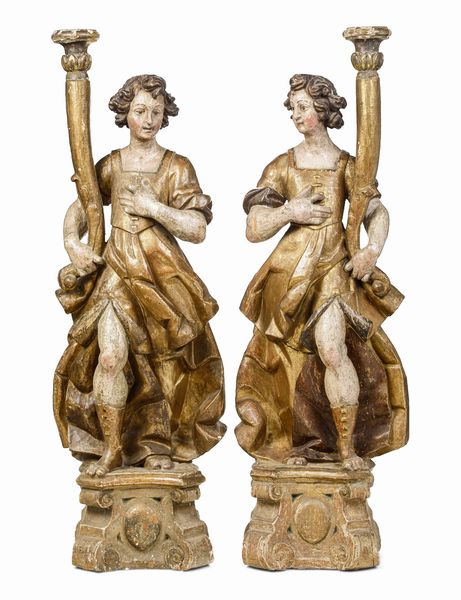 Arte barocca italiana, XVII secolo Grandi angeli reggitorcia  - Asta Scultura e Oggetti d'Arte - Associazione Nazionale - Case d'Asta italiane