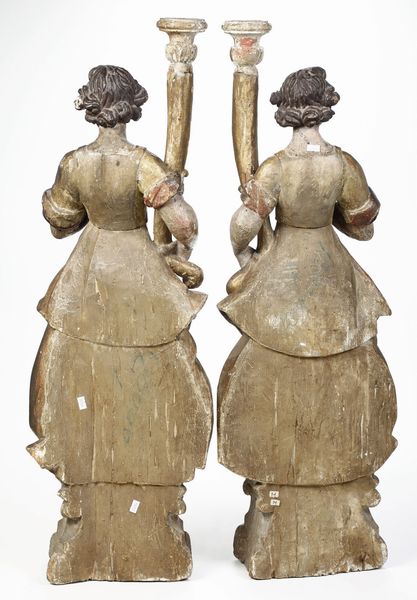 Arte barocca italiana, XVII secolo Grandi angeli reggitorcia  - Asta Scultura e Oggetti d'Arte - Associazione Nazionale - Case d'Asta italiane