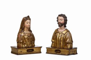Arte rinascimentale. Napoli, XVI secolo Coppia di busti reliquiari  - Asta Scultura e Oggetti d'Arte - Associazione Nazionale - Case d'Asta italiane