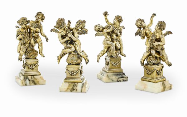Quattro gruppi raffiguranti allegorie con putti danzanti. Argenteria artistica italiana, prima met del XX secolo. Argentiere Eugenio Avolio Napoli per Chiappe Genova  - Asta Argenti da Collezione | XX secolo - Associazione Nazionale - Case d'Asta italiane