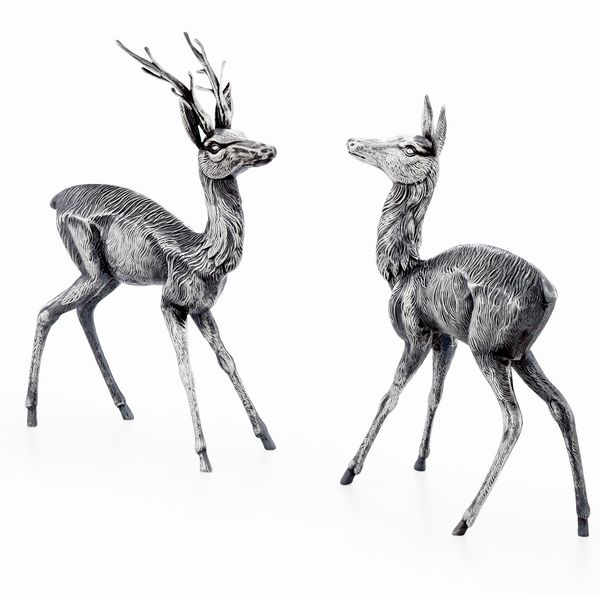 Coppia cervo e cerbiatta. Argenteria artistica italiana del XX secolo. Argentiere Carlo Margaroli  - Asta Argenti da Collezione | XX secolo - Associazione Nazionale - Case d'Asta italiane