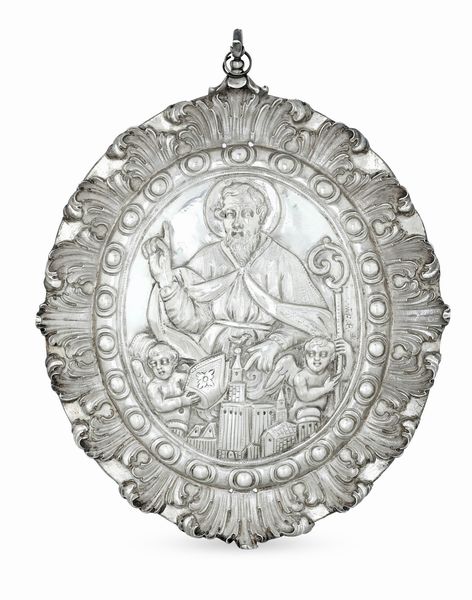Grande placca con Santo Vescovo. Napoli 1786, marchio dell'argentiere AD (parziale)  - Asta Argenti da Collezione | Antichi - Associazione Nazionale - Case d'Asta italiane