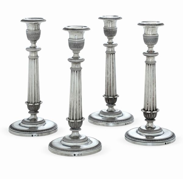 Quattro candelieri. Milano XIX secolo, argentiere Giuseppe Sciomachen  - Asta Argenti da Collezione | Antichi - Associazione Nazionale - Case d'Asta italiane