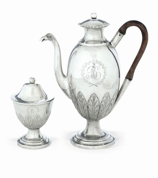 Raro compendio con caffettiera e zuccheriera. Palermo 1815, marchio del console Vincenzo Lo Bianco  - Asta Argenti da Collezione | Antichi - Associazione Nazionale - Case d'Asta italiane