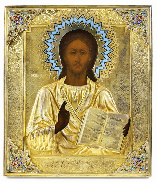 Cristo Pantocratore, Russia fine del XIX secolo, punzone Mosca 1879, saggiatore AK. Orafo Ivanov Adrian Terent�evic  - Asta Argenti da Collezione | Antichi - Associazione Nazionale - Case d'Asta italiane