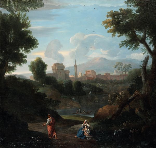 Scuola del XVIII secolo Paesaggio romano con figure  - Asta Dipinti Antichi - Associazione Nazionale - Case d'Asta italiane