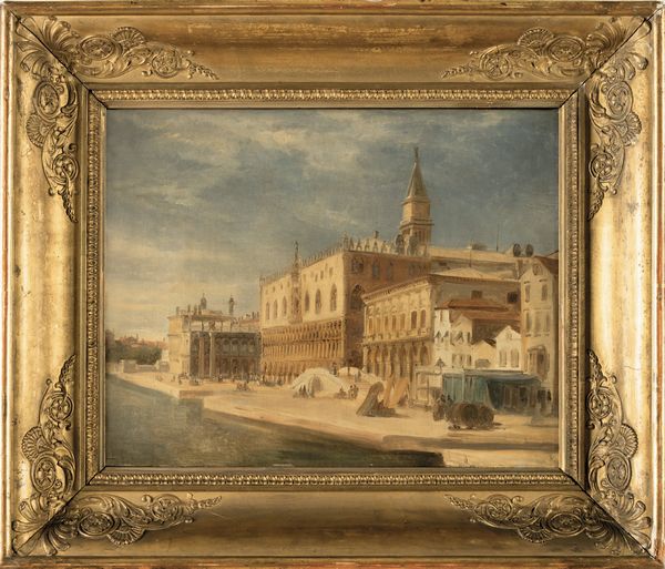 Scuola veneta del XIX secolo Veduta di Riva degli Schiavoni  - Asta Dipinti Antichi - Associazione Nazionale - Case d'Asta italiane