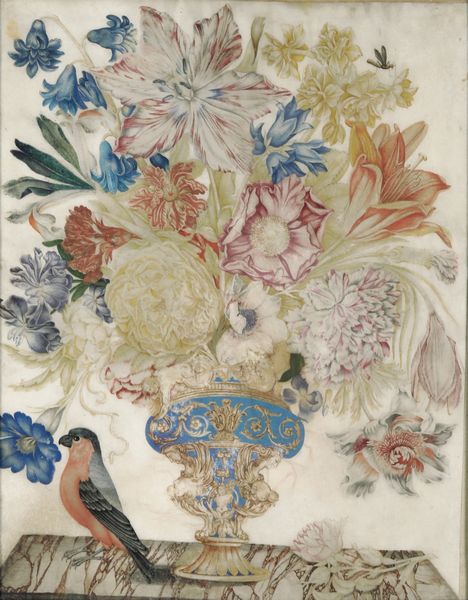 Lorenzo Todini (attivo a Firenze nella seconda metà del XVII secolo) : Natura morta con vaso di fiori e uccellino  - Asta Dipinti Antichi - Associazione Nazionale - Case d'Asta italiane