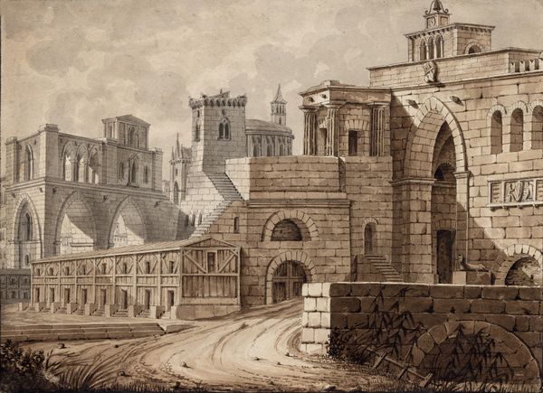 Scuola della fine del XVIII secolo Veduta di citt� fortificata  - Asta Dipinti Antichi - Associazione Nazionale - Case d'Asta italiane