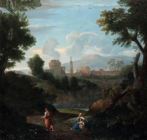 Scuola del XVIII secolo Paesaggio romano con figure  - Asta Dipinti Antichi - Associazione Nazionale - Case d'Asta italiane