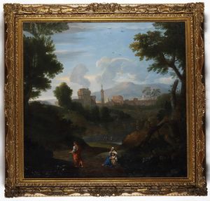 Scuola del XVIII secolo Paesaggio romano con figure  - Asta Dipinti Antichi - Associazione Nazionale - Case d'Asta italiane