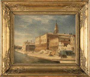 Scuola veneta del XIX secolo Veduta di Riva degli Schiavoni  - Asta Dipinti Antichi - Associazione Nazionale - Case d'Asta italiane