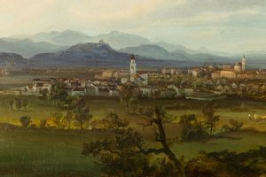 Scuola piemontese (?) del XIX secolo Paesaggio collinare con pastori e cittadina sullo sfondo  - Asta Dipinti Antichi - Associazione Nazionale - Case d'Asta italiane