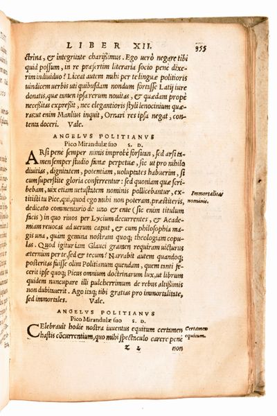 [Classici Greci/Latini] Poliziano, Angelo : Angeli Politiani Operum. Epistolarum libros XII. ac Miscellaneorum centuriam I complectens. Lugduni, Seb. Gryphius 1550  - Asta Libri Rari & Manoscritti del XVI Secolo - Associazione Nazionale - Case d'Asta italiane