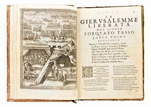 Tasso, Torquato : La Gerusalemme liberata... adornata con bellissime figure a ciascun canto. In Venetia, si uende all'insegna della Sapienza, 1673  - Asta Libri Rari & Manoscritti del XVI Secolo - Associazione Nazionale - Case d'Asta italiane