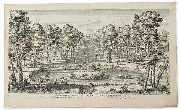 3 Vedute e 1 Pianta della Villa Pamphili del Falda  - Asta Libri Antichi e Stampe - Associazione Nazionale - Case d'Asta italiane